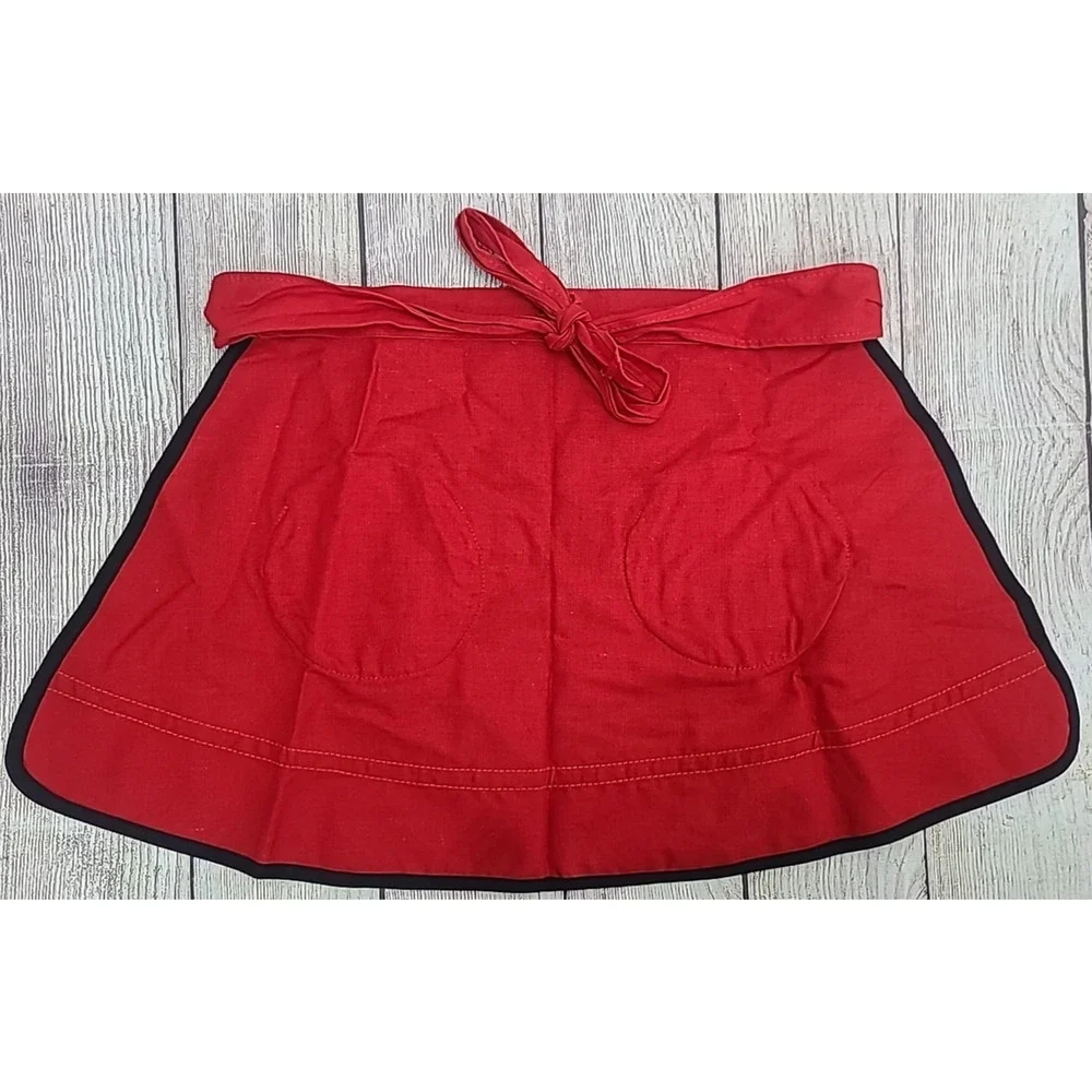 Handmade Austria Pennsylvania Dutch German Folk Art Apron Red Black Pockets